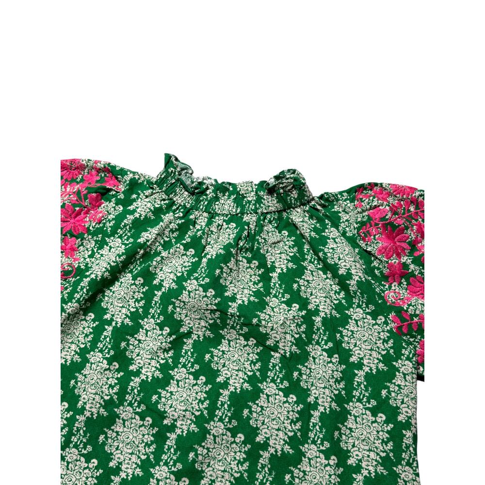 NWT THML Blouse Womens S Green Pink Embroidered Floral Puff Sleeve Button Back - Picture 10 of 16